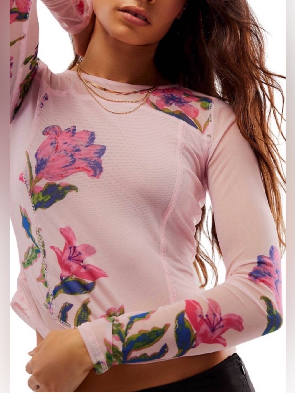 Free People Sheer Betty's Garden Top in Pink Size XS NWOT